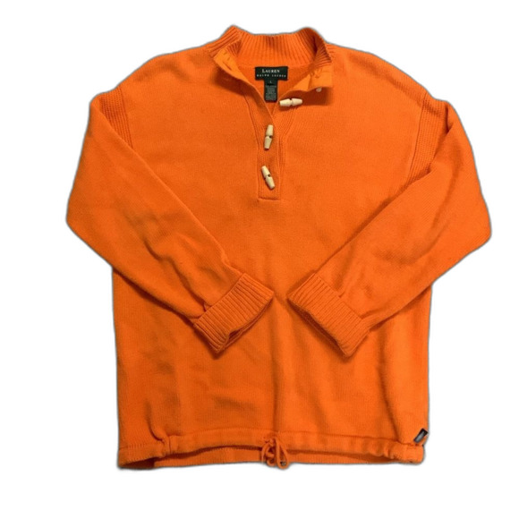 Lauren Ralph Lauren Orange Cotton Toggle Button Front Long Sleeve Sweater Sz L - Picture 1 of 13